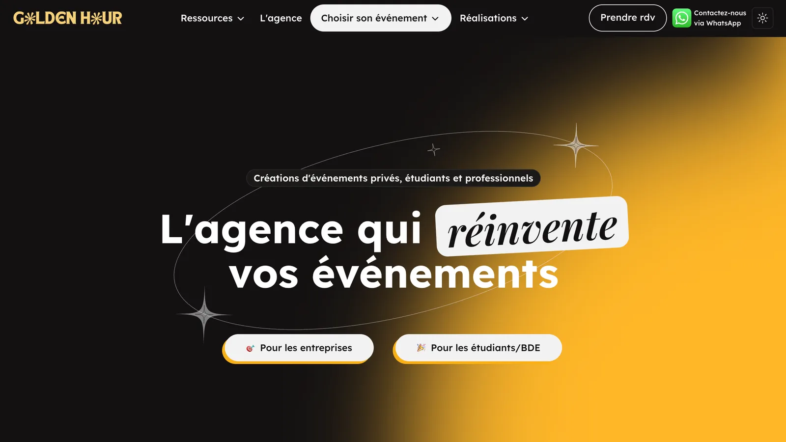 Site de l’agence événementielle Golden Hour, réalisé par Youzoune